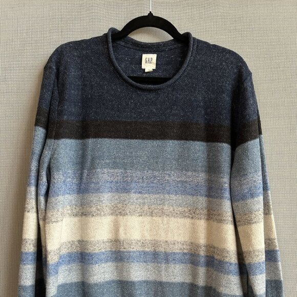 GAP | Color Block Cotton Sweater | Blue Striped Crewneck Pullover - Picture 1 of 9